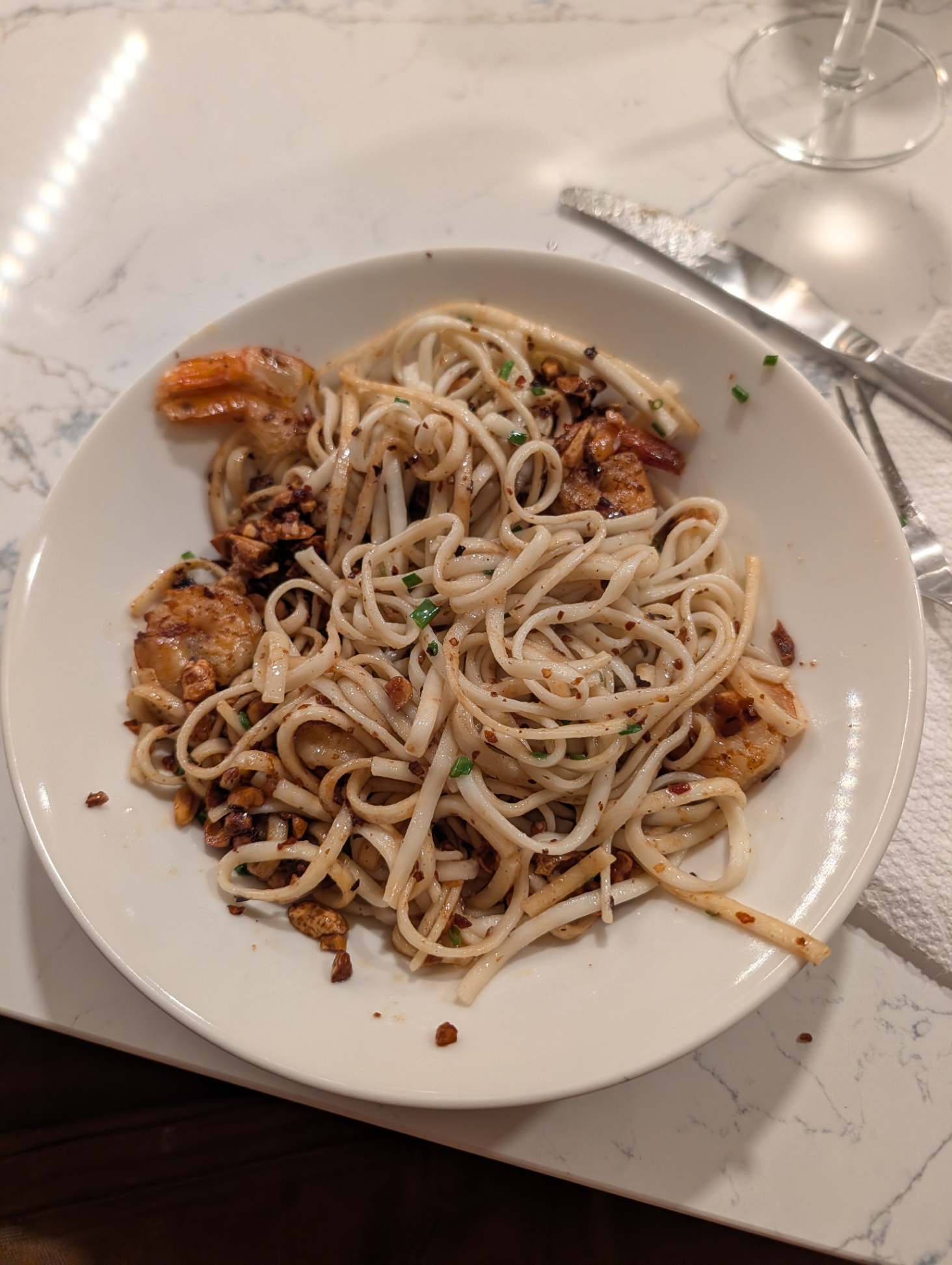 Spicy noodles with peanuts and shrimp